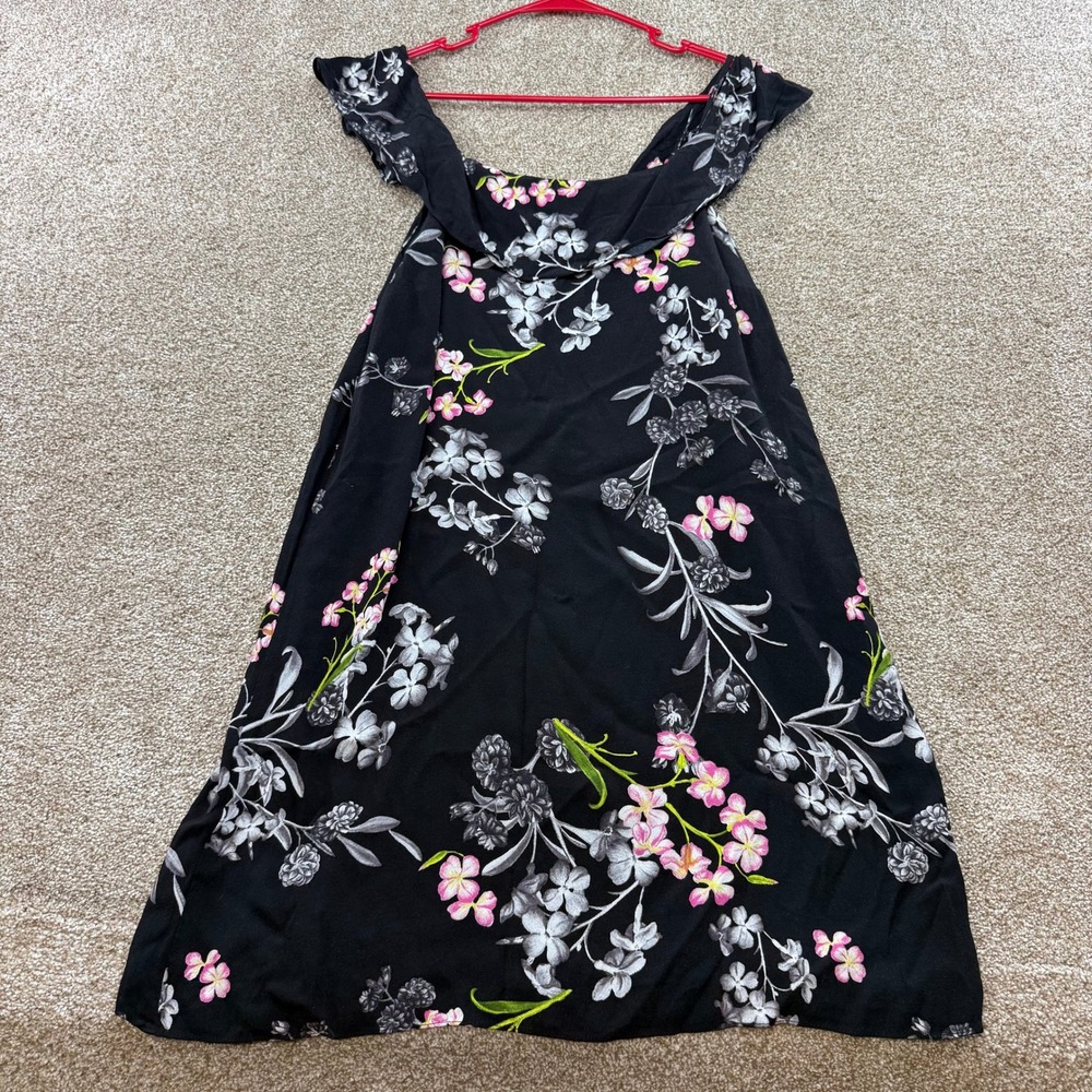 1.STATE Womens Black Floral Off Shoulder Ruffle Shift Dress S Summer Wedding